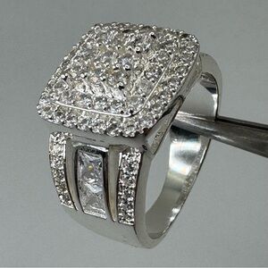 New Diamond White Swarovski Crystal Elements Silver Ring Statement Wide Band
